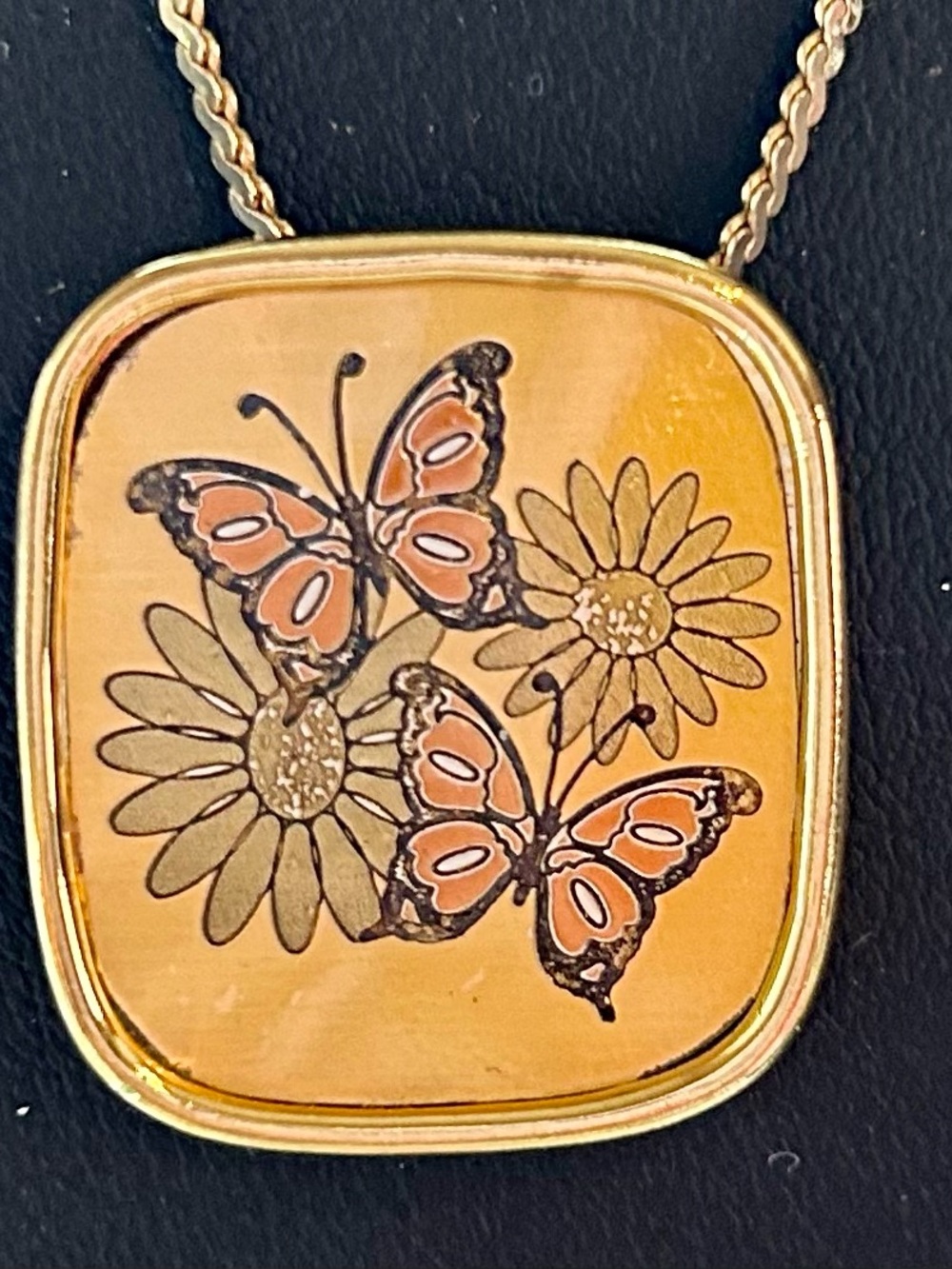Vintage Reed & Barton Damascene Butterfly Daisies Pendant Necklace - Picture 5 of 9